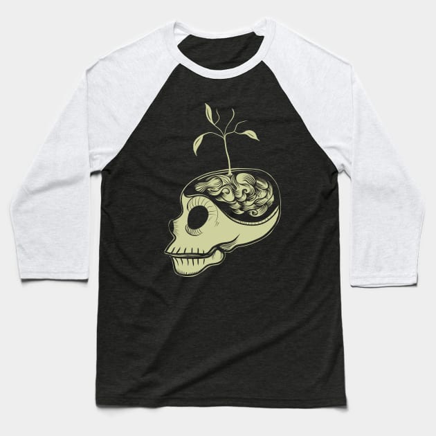 Cute Skulls Think Green Baseball T-Shirt by fakeface